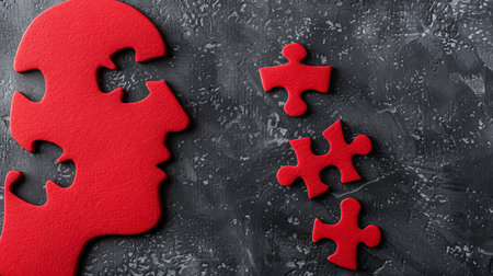 Adhd concept with puzzle pieces in the human head, symbolizing mental health and neurodiversity.の素材