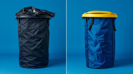 Messy waste bin transformed into sorted recycling container with designated text areasの素材