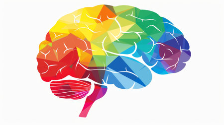 Colorful puzzle brain illustrating neurodiversity and creativity in vibrant cognitive perspectives.の素材
