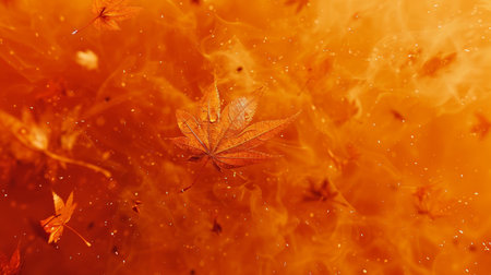 Autumn orange banner with blurred maple leaves background for seasonal design projectsの素材