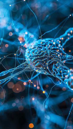 Detailed view of human brain with firing neurons and neural extensions, neuroscience conceptの素材