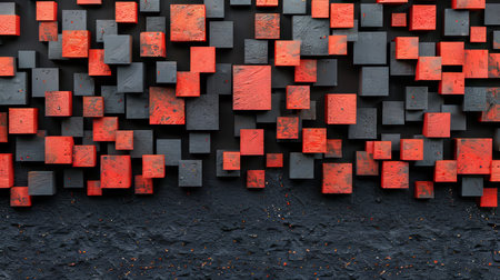 Dynamic 3d abstract business background featuring striking red and black color scheme.の素材