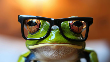 Clever and charming frog posing with stylish glasses in a professional studio settingの素材