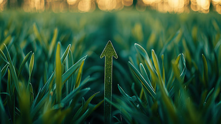Green grass arrows signifying eco friendly progress and sustainable environmental growth trendsの素材