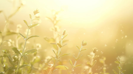 Whimsical pale yellow and peach shapes dancing in spring light breeze   abstract spring backgroundの素材