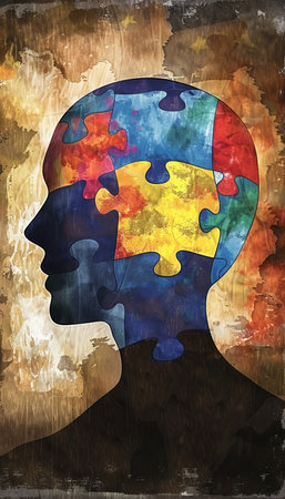Unraveling the complexity of adhd and mental health  puzzle pieces in human head conceptの素材