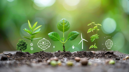 Incorporation of green energy solutions with wind turbines, solar panels, and eco friendly tech.の素材