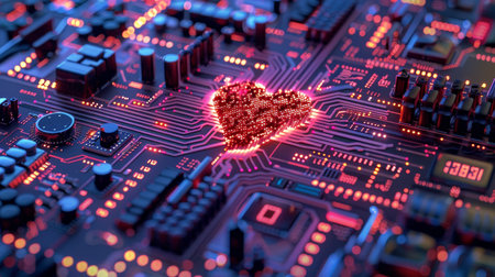 Vibrant essence  human heart in cybernetic world, digital masterpiece of technological pulseの素材