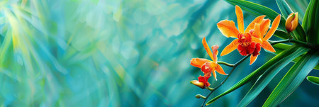 Orchids   captivating bouquet of exquisite blossoms on blurred background with copy spaceの素材
