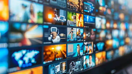 Multimedia background with diverse channels, web streaming, and tv video technologyの素材