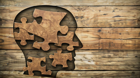 Adhd awareness concept with puzzle pieces in human head, mental health and disorder.の素材