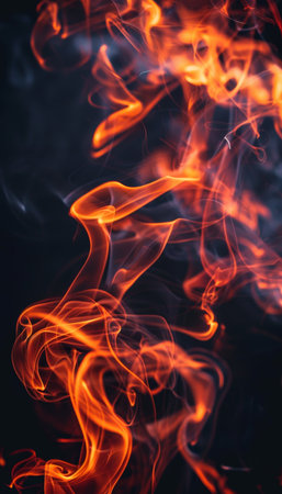 Enchanting red smoke swirling in mesmerizing pattern, creating abstract background element.の素材