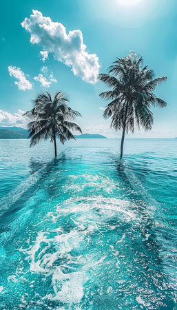 Luxurious tropical resort pool in the daylight with palm trees and crystal blue waterの素材