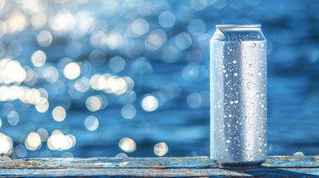 Mock up empty aluminum soda can on abstract background with space for text placement.の素材