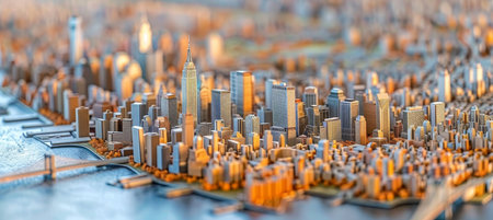 Abstract modern cityscape with wireless network and connection technology conceptの素材