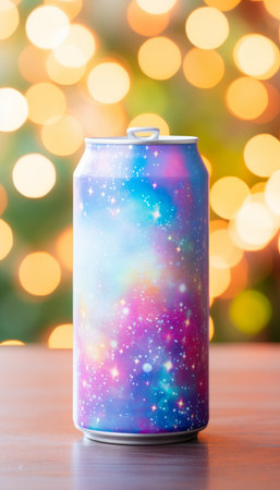 Aluminum soda can mockup on abstract background with text space, ideal for branding and ads.の素材
