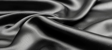 Luxurious black silk fabric with delicate texture for elegant background designs and decorationsの素材