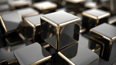 Glamorous 3d abstract business background featuring luxurious gold and black sparkles and elementsの素材