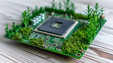 New life emerging  young plant sprouting from a cpu technology, concept of growth and innovationの素材