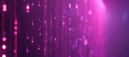 Pixelated data stream on digital interface with glowing dots, binary code, encryption concept.の素材