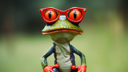 Adorable frog wearing glasses, studio background, perfect for educational and creative concepts.の素材