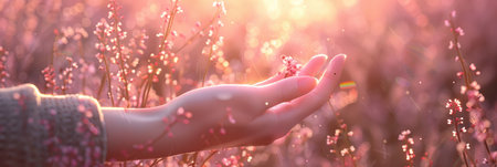 Dreamy spring background  soft and airy compositions with dawn colors and misty dew hintsの素材