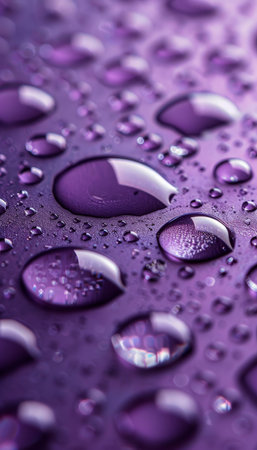 Vivid water droplets on colorful, wet surface in a captivating macro close up background.の素材