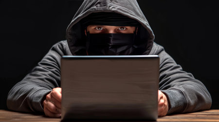 Delve into cybersecurity art  hacker alerts, digital risks, secure data, and advanced tech.の素材