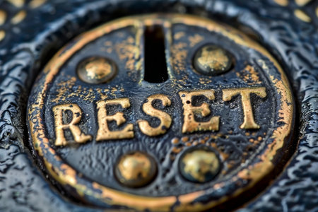 Minimalistic round reset button featuring bold  reset  text on a clean white backgroundの素材