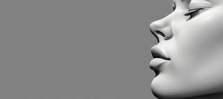 Futuristic white artificial intelligence human robot portrait with copy space for textの素材