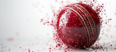 Cricket ball impact on bat frozen in time, capturing dynamic energy with text space.の素材