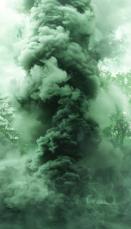Soothing green smoke swirls in the backdrop, perfect for design projects and creative presentations.の素材