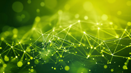 Cyber nano network with blue and green abstract background, ai innovation, big data, internet tech.の素材