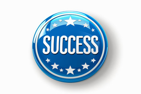 Success button isolated on pure white background for web design and applicationsの素材