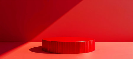 Empty red podium on light studio stage platform with spotlight abstract scene on wall and floorの素材