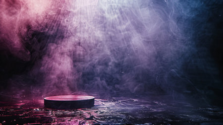 Purple podium product display spotlight on dark purple stage, abstract scene wall floor backgroundの素材