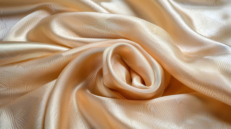 Luxurious gold silk fabric with intricate delicate patterns as a beautiful background displayの素材