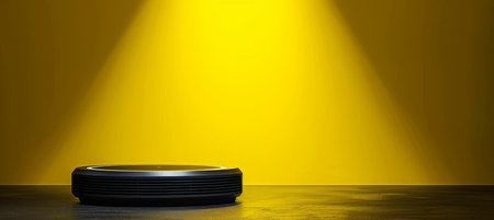 White podium on yellow background in light studio stage   product display spotlight abstract sceneの素材