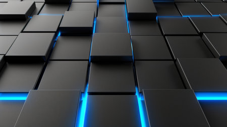 Dynamic 3d abstract background with bright black and blue tones, modern design conceptの素材