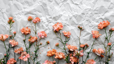 Delicate bloom concept on handmade paper with organic texture and authentic warmthの素材