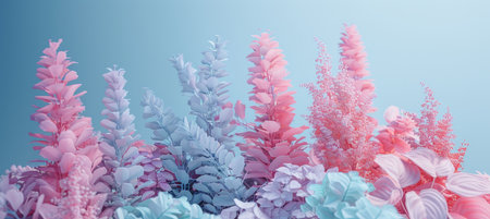Pastel thuja leaves in pink, lavender, and mint   delicate and feminine backgroundの素材