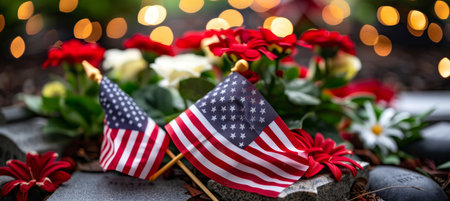 Honoring american veterans  american flags on graves at national cemetery on memorial dayの素材
