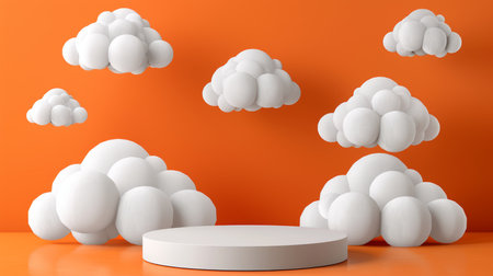 3d orange product podium on cloud background for abstract scene rendering in studioの素材