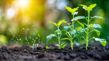 Vibrant beetroot field bathed in sunlight   agricultural landscape with lush greenery and blue skyの素材