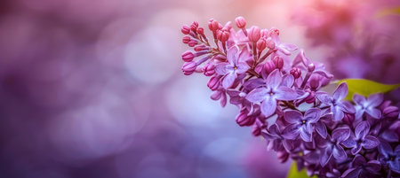 Lilac flowers double exposure frame with copy space for text, elegant greeting card template.の素材