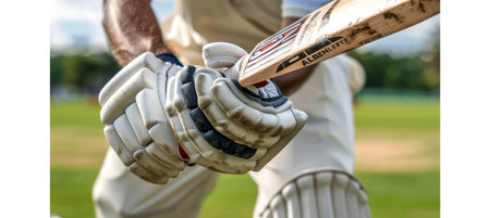 Cricket intensity  close up shots of players gripping bat or ball, showcasing tension and precision.の素材