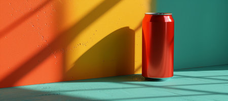 Soft drink aluminum can mockup on abstract background with space for text placement and brandingの素材