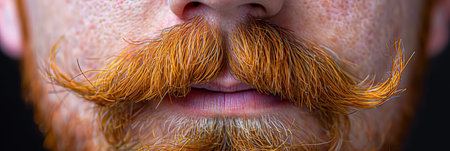 Close up of stylish man s modern grooming showcasing trendy mustache and beard with ample text spaceの素材