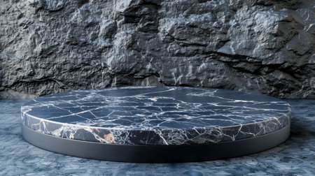 Dark stone podium on black background for product display in 3d studio scene, abstract showcase.の素材