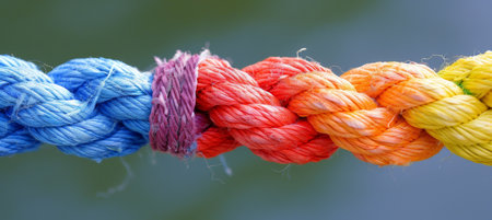 Diverse strength, teamwork unity, colorful braid background, empower partnership, communication.の素材